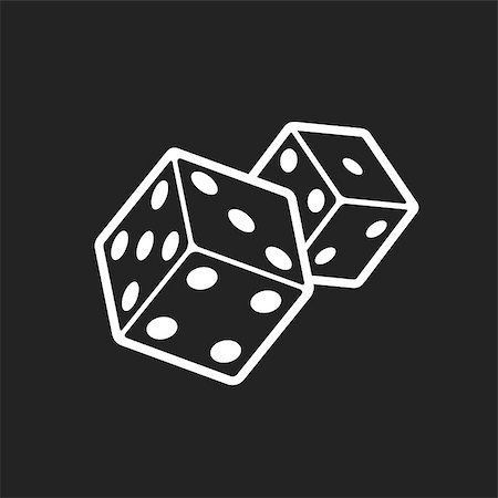 symbols dice - Two dices isolated on black background. Dice game logo. Casino games line style vector icon. Stock Photo - Budget Royalty-Free & Subscription, Code: 400-08771998