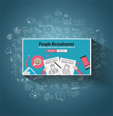 simsearch:400-08772122,k - People Recruitment concept  with Doodle design style :people inteview, skill testing, clear selection. Modern style illustration for web banners, brochure and flyers. Fotografie stock - Microstock e Abbonamento, Codice: 400-08772128