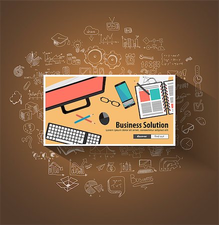 simsearch:400-08772122,k - Business Solutions concept wih Doodle design style :finding solution, brainstorming, creative thinking. Modern style illustration for web banners, brochure and flyers. Fotografie stock - Microstock e Abbonamento, Codice: 400-08772122