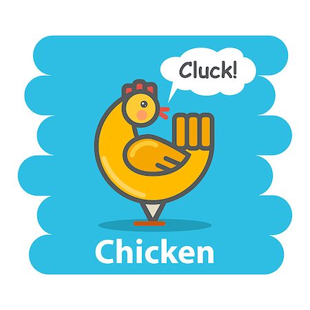 simsearch:400-06525548,k - Chicken vector illustration on isolated background.Cute Cartoon Chicken farm animal character speak Cluck on a speech bubble.From the series what the say animals Foto de stock - Super Valor sin royalties y Suscripción, Código: 400-08772284