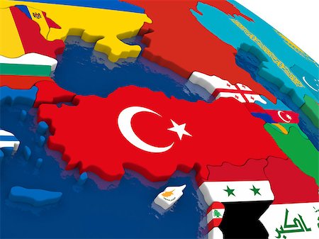 simsearch:400-08889669,k - Map of Turkey with embedded flags on 3D political map. Accurate official colors of flags. 3D illustration Photographie de stock - Aubaine LD & Abonnement, Code: 400-08772375