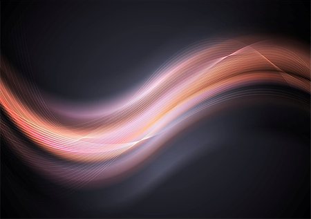 Abstract glowing pink orange waves on dark background. Vector design Stock Photo - Budget Royalty-Free & Subscription, Code: 400-08772590