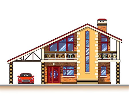 pavelmir (artist) - House or cottage, a carport and a car. Color graphics vector Stockbilder - Microstock & Abonnement, Bildnummer: 400-08772749