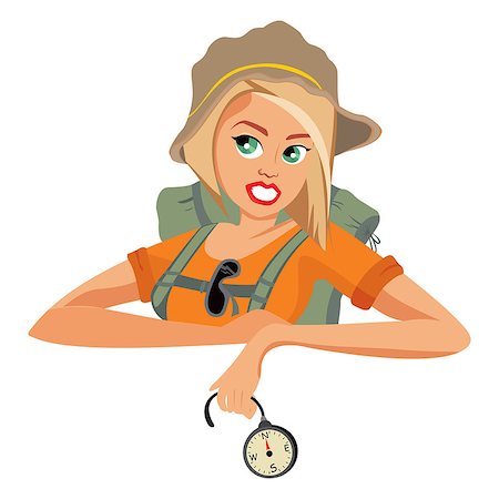 Cartoon female traveler With backpack and compass Stock Photo - Budget Royalty-Free & Subscription, Code: 400-08772814
