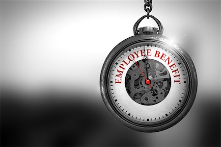 simsearch:400-07819447,k - Employee Benefit on Pocket Watch Face with Close View of Watch Mechanism. Business Concept. Employee Benefit Close Up of Red Text on the Pocket Watch Face. 3D Rendering. Stock Photo - Budget Royalty-Free & Subscription, Code: 400-08772830