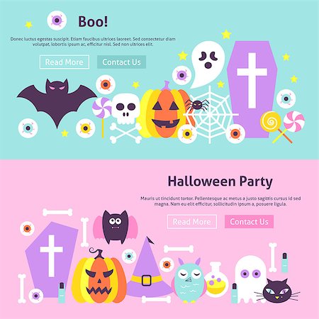 Trendy Halloween Web Banners. Vector Illustration for Web Header. Halloween Boo Modern Flat Design. Stock Photo - Budget Royalty-Free & Subscription, Code: 400-08772908