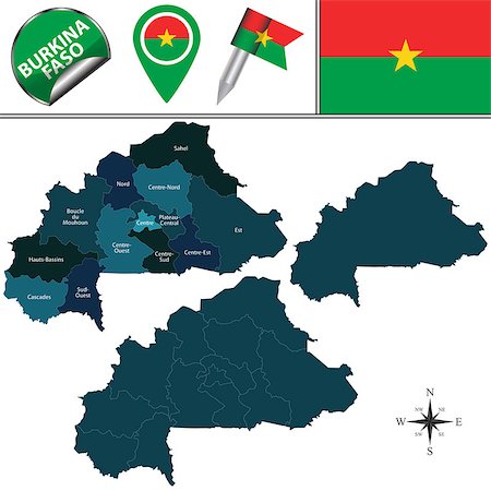 Vector map of Burkina Faso with named regions and travel icons Foto de stock - Super Valor sin royalties y Suscripción, Código: 400-08772953