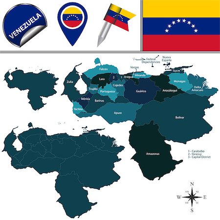 Vector map of Venezuela with named states and travel icons Photographie de stock - Aubaine LD & Abonnement, Code: 400-08772979