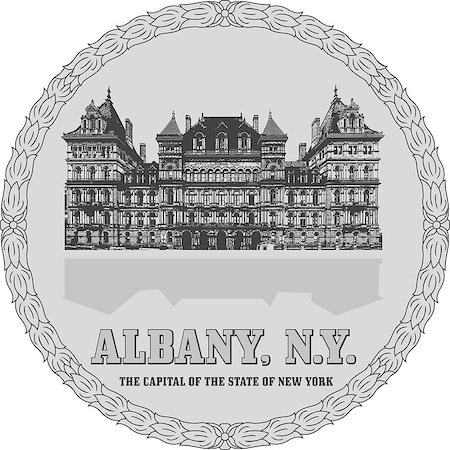 Generic sign of Albany, NY, with the building of the New York State Capitol. Stockbilder - Microstock & Abonnement, Bildnummer: 400-08773018