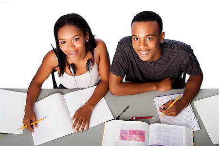 Two happy smiling academic students studying together, on white. Stock Photo - Budget Royalty-Free & Subscription, Code: 400-08773031