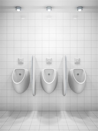 3d rendering of a white public restroom with three urinals Stock Photo - Budget Royalty-Free & Subscription, Code: 400-08773215