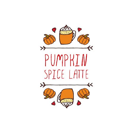 simsearch:400-08793659,k - Hand-sketched typographic element with pumpkins, hearts, pumpkin spice latte and text on white background. Pumpkin spice latte Stock Photo - Budget Royalty-Free & Subscription, Code: 400-08773403