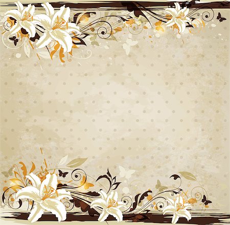 simsearch:400-08132574,k - Decorative floral vintage vector background with lily and butterflies. Stockbilder - Microstock & Abonnement, Bildnummer: 400-08773460