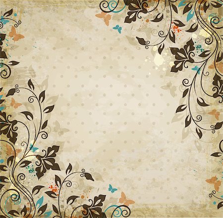 simsearch:400-08132574,k - Decorative floral vintage vector background with flowers and butterflies. Stockbilder - Microstock & Abonnement, Bildnummer: 400-08773462