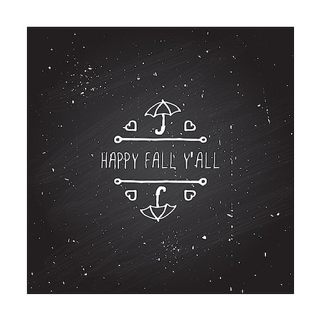 simsearch:400-08793659,k - Hand-sketched typographic element with umbrella, hearts and text on chalkboard background. Happy fall you all Stock Photo - Budget Royalty-Free & Subscription, Code: 400-08773664