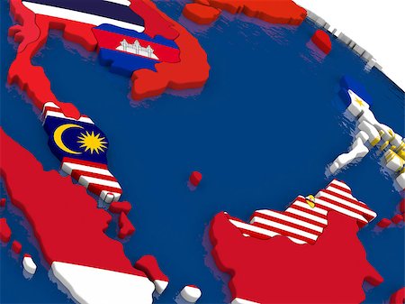 simsearch:400-08770275,k - Map of Malaysia with embedded flags on 3D political map. Accurate official colors of flags. 3D illustration Stock Photo - Budget Royalty-Free & Subscription, Code: 400-08773800