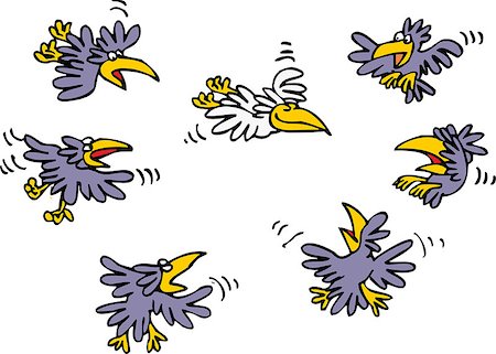 Funny humorous sketch depicting how many black crows make fun of only white crow in sky. Vector cartoon illustration. Stock Photo - Budget Royalty-Free & Subscription, Code: 400-08773815