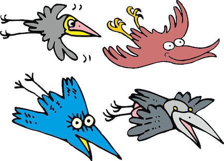 Set of little flying comic funny birds - crows and ravens. Zoo theme in cartoon style. Photographie de stock - Aubaine LD & Abonnement, Code: 400-08773816