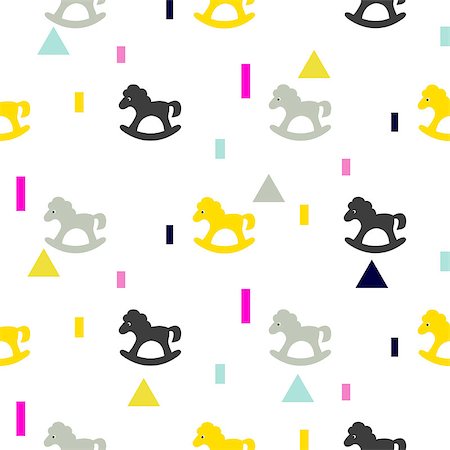 simsearch:400-04658762,k - Rocking horse gray, pink and yellow kid pattern. Baby horse toy vector seamless pattern for fabric print and apparel. Stockbilder - Microstock & Abonnement, Bildnummer: 400-08773864