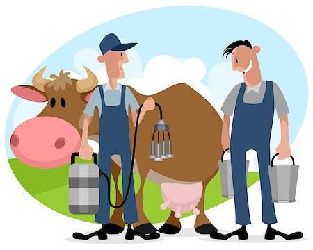 Vector illustration of farmers with cow Stock Photo - Budget Royalty-Free & Subscription, Code: 400-08773934