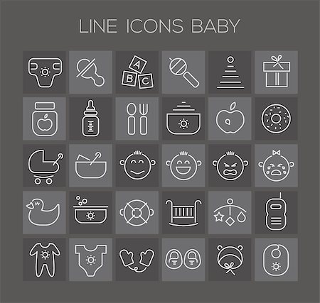 Trendy line icons - baby icons on dark Stock Photo - Budget Royalty-Free & Subscription, Code: 400-08784538