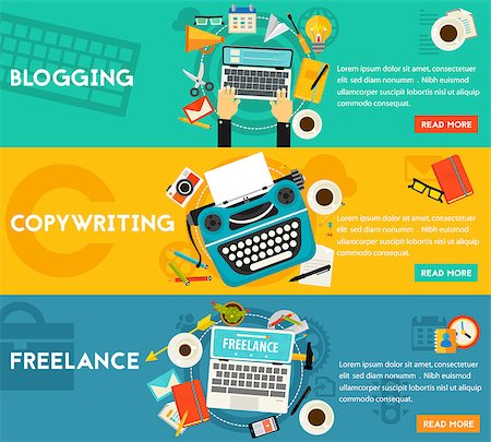 simsearch:400-08613671,k - Blogging, Freelance and Copywriting Concept Banners. Horizontal composition, vector illustrations Stock Photo - Budget Royalty-Free & Subscription, Code: 400-08784530