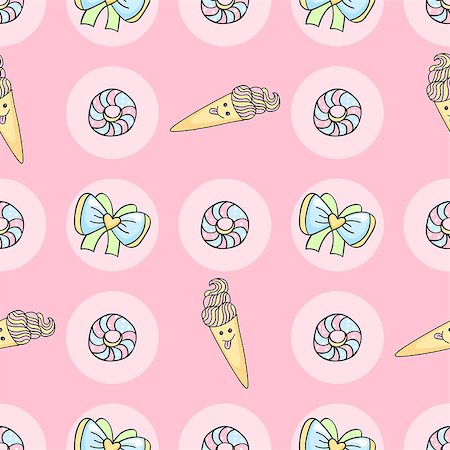drawn baby - Funny candy cartoon doodle pattern with ice cream, donut on a pink background Stock Photo - Budget Royalty-Free & Subscription, Code: 400-08784608