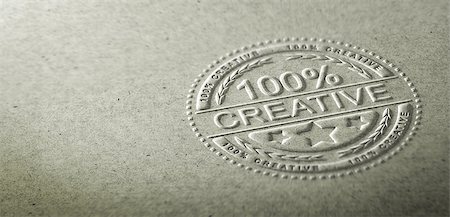 embossed - 3D illustration of an embossed stamp with the text 100 percent creative. Background for communication on creativity and innovation in graphic design Stock Photo - Budget Royalty-Free & Subscription, Code: 400-08784676