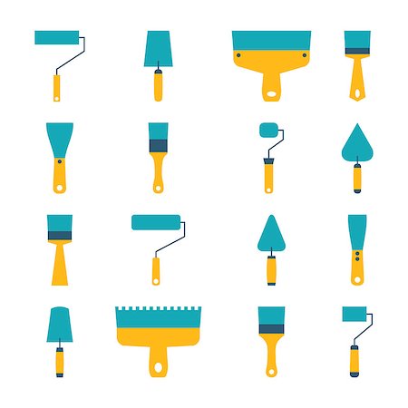 Icons set for repair and construction, rollers and brushes for painting, trowel, various shapes and sizes. Flat style, isolated on white background, vector illustration. Stockbilder - Microstock & Abonnement, Bildnummer: 400-08784679