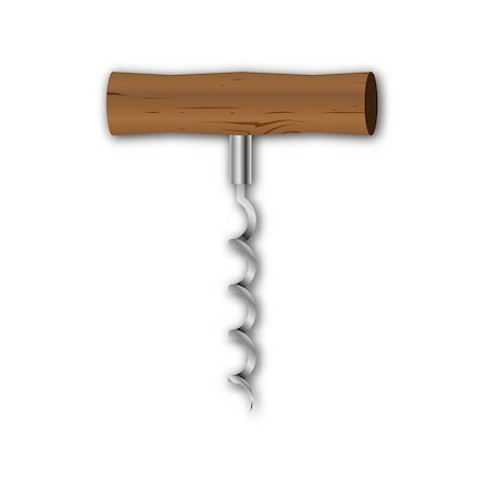 simsearch:400-04892457,k - Realistic steel corkscrew with wooden handle isolated on a white background,  element kitchen inventory, vector illustration. Fotografie stock - Microstock e Abbonamento, Codice: 400-08784684