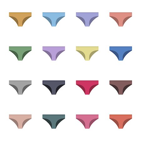 Set of sixteen color panties in a flat style, isolated on white background, design element of underwear, first set, vector illustration. Stockbilder - Microstock & Abonnement, Bildnummer: 400-08784688