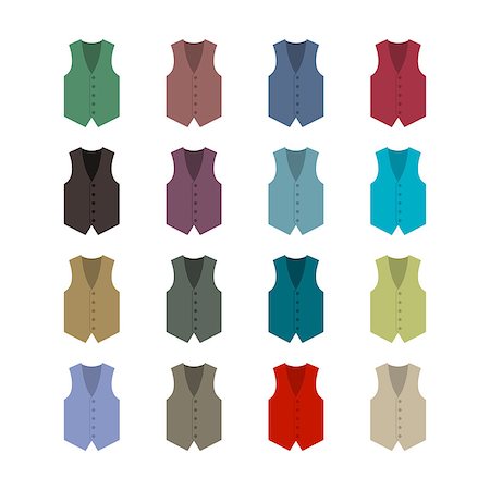 simsearch:400-06848821,k - Set of sixteen colored waistcoats in a flat style, isolated on white background, design element outerwear and the subject of a businessman wardrobe, vector illustration. Stock Photo - Budget Royalty-Free & Subscription, Code: 400-08784682