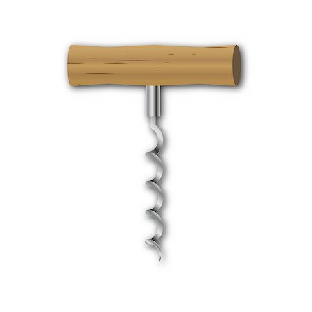 simsearch:400-04892457,k - Realistic steel corkscrew with wooden handle isolated on a white background,  element kitchen inventory, vector illustration. Fotografie stock - Microstock e Abbonamento, Codice: 400-08784694