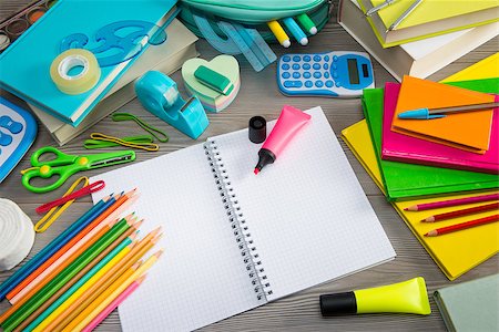 simsearch:693-06325161,k - Student equipment with colorful stationery and notebook, back to school concept. Stock Photo - Budget Royalty-Free & Subscription, Code: 400-08784729