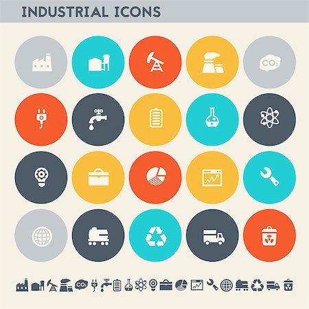 Modern flat design multicolored industrial icons collection Stock Photo - Budget Royalty-Free & Subscription, Code: 400-08784843