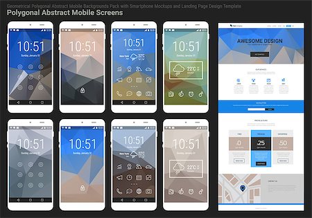 simsearch:400-08645953,k - Trendy mobile abstract polygonal geometric backgrounds pack with smartphone mockups and responsive website landing page template polygonal header background. Startup Bundle Material Series Stock Photo - Budget Royalty-Free & Subscription, Code: 400-08784854