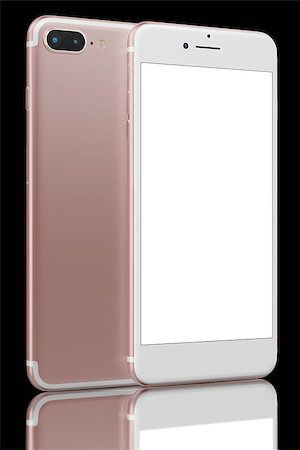 simsearch:400-08020715,k - Rose Gold SmartPhone Plus with dual photo camera on black background. Devices displaying blank screen. Stockbilder - Microstock & Abonnement, Bildnummer: 400-08784898