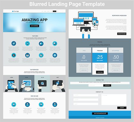 simsearch:400-08645953,k - Material design responsive landing page or one page website template with blurred header Stock Photo - Budget Royalty-Free & Subscription, Code: 400-08785026