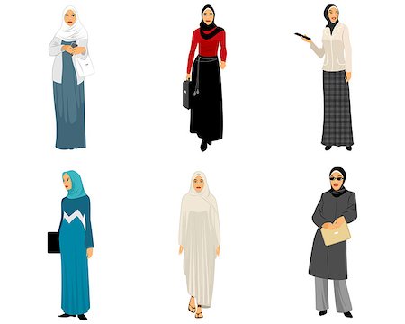 simsearch:400-08785263,k - Vector illustration of a six modern muslim women Photographie de stock - Aubaine LD & Abonnement, Code: 400-08785236
