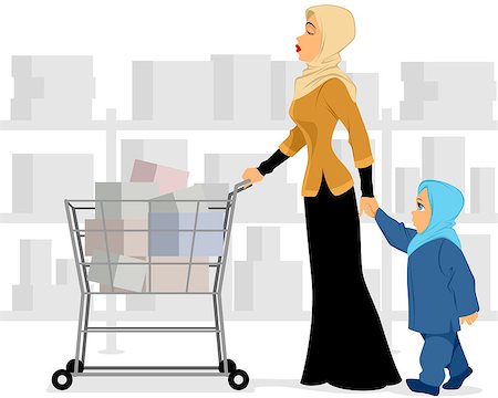 Vector illustration of a muslim mother and daughter shopping Stock Photo - Budget Royalty-Free & Subscription, Code: 400-08785255