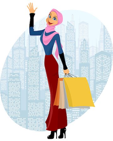 simsearch:400-08785263,k - Vector illustration of a muslim girl shopping Photographie de stock - Aubaine LD & Abonnement, Code: 400-08785250