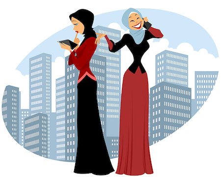 Vector illustration of a two businesswomen in city Photographie de stock - Aubaine LD & Abonnement, Code: 400-08785271