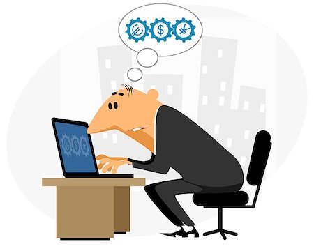 simsearch:400-08111295,k - Vector illustration of a businessman working at laptop Stock Photo - Budget Royalty-Free & Subscription, Code: 400-08785315