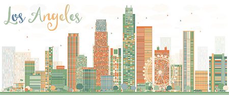 Los Angeles Skyline with Color Buildings. Vector Illustration Foto de stock - Royalty-Free Super Valor e Assinatura, Número: 400-08785343