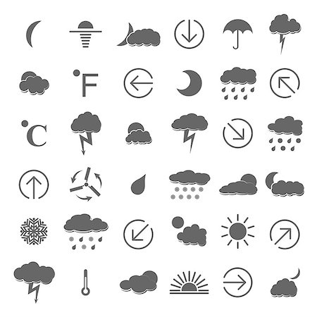 simsearch:400-08506268,k - A set of gray icons weather isolated on white background, clear and cloudy, rain and snow, vector illustration. Stock Photo - Budget Royalty-Free & Subscription, Code: 400-08785448