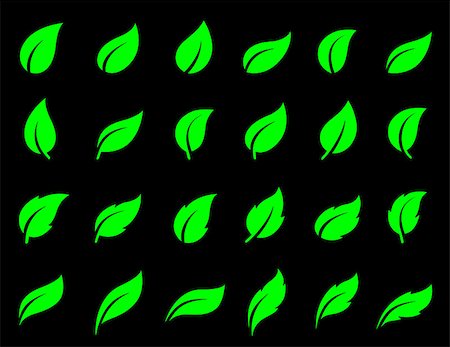 set of abstract green leaf icons on black background Stock Photo - Budget Royalty-Free & Subscription, Code: 400-08785595