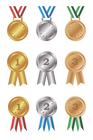 simsearch:693-06325252,k - Set of gold, silver and bronze medals and awards. Isolated objects on a white background, vector illustration Foto de stock - Super Valor sin royalties y Suscripción, Código: 400-08785627