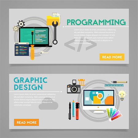 simsearch:400-09119843,k - Programming and coding, scripting, graphic and webdesign, website development concepts. Horizontal banners Foto de stock - Super Valor sin royalties y Suscripción, Código: 400-08785693