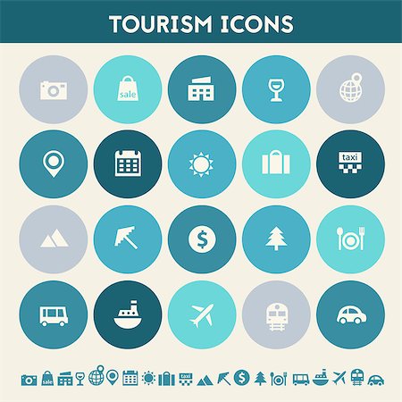 plane tablet - Modern flat design multicolored tourism icons collection Stock Photo - Budget Royalty-Free & Subscription, Code: 400-08785707