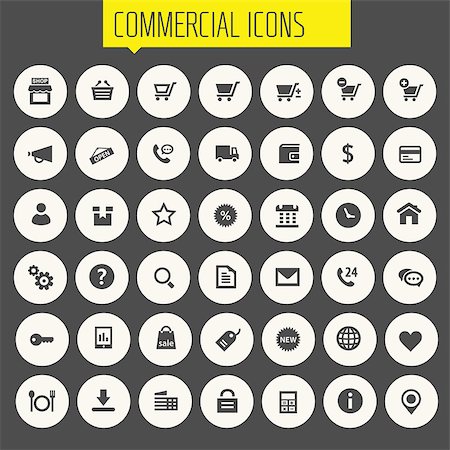 simsearch:400-07549364,k - Trendy flat design big commercial icons set on round buttons Stock Photo - Budget Royalty-Free & Subscription, Code: 400-08785700